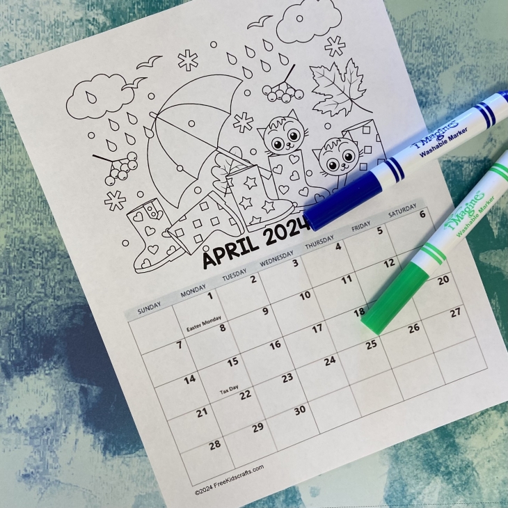 Printable April Coloring Calendar