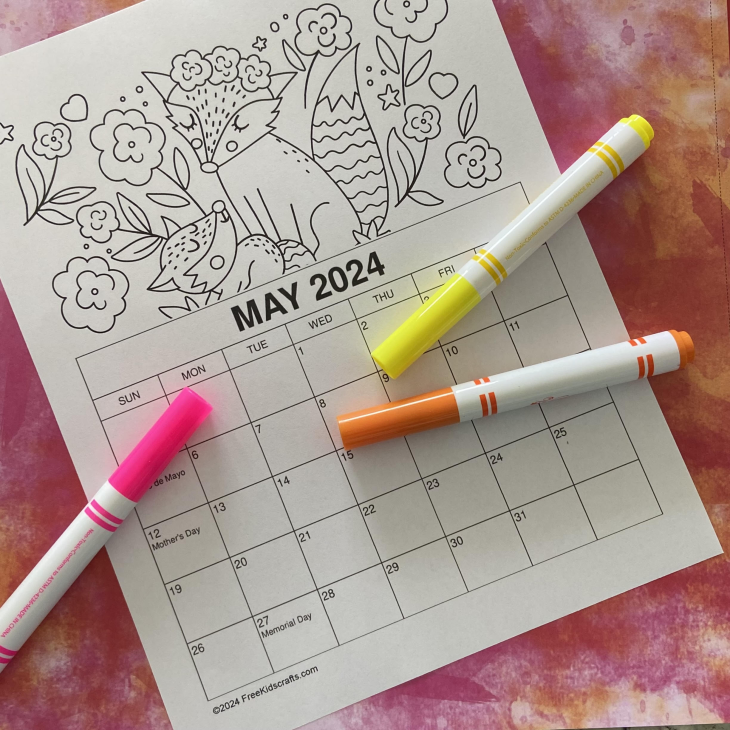Printable May Coloring Calendar