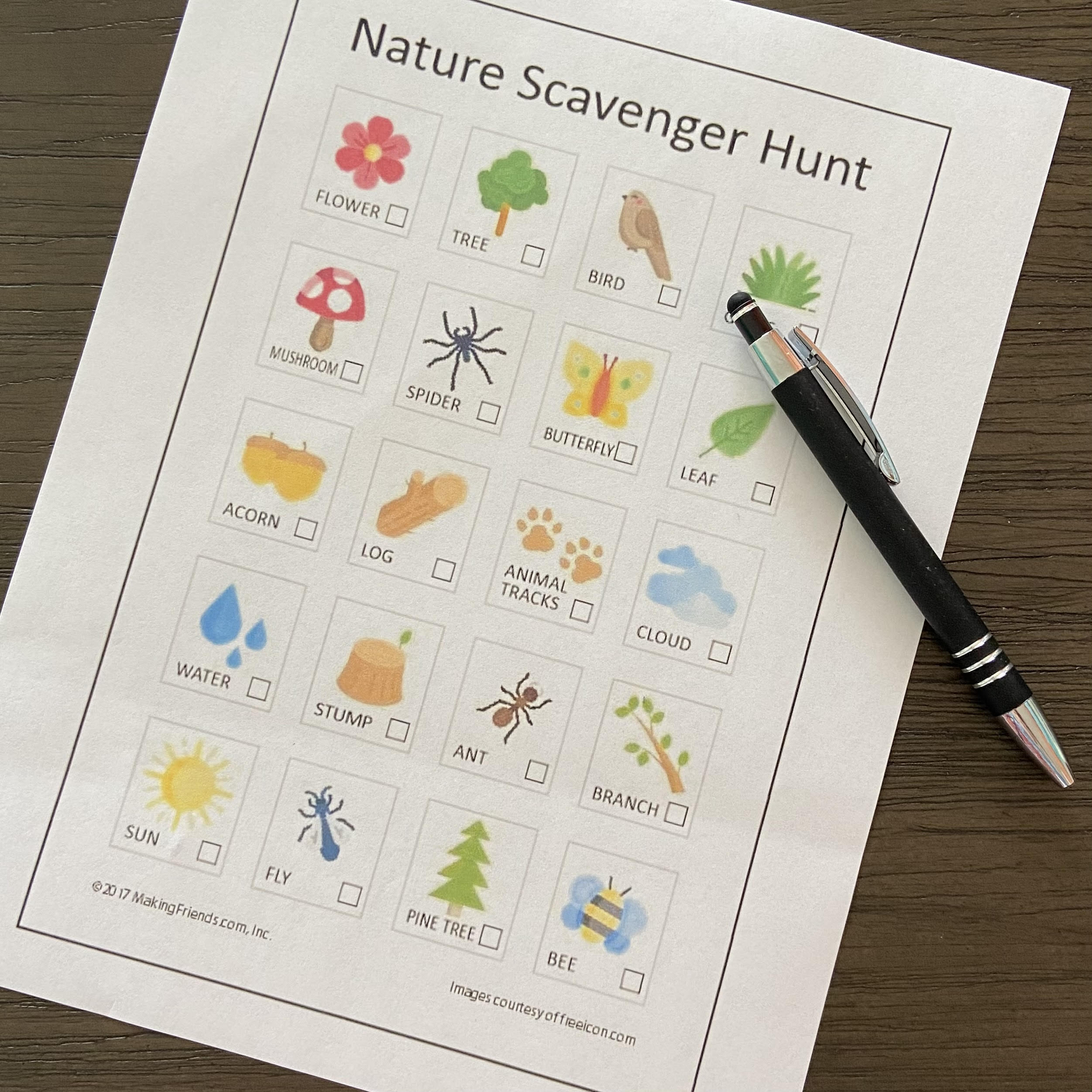 Printable nature scavenger hunt worksheet