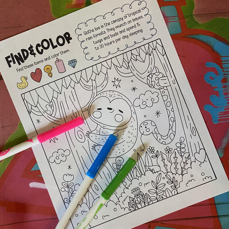 Find and Color Sloth Activity Worksheet
