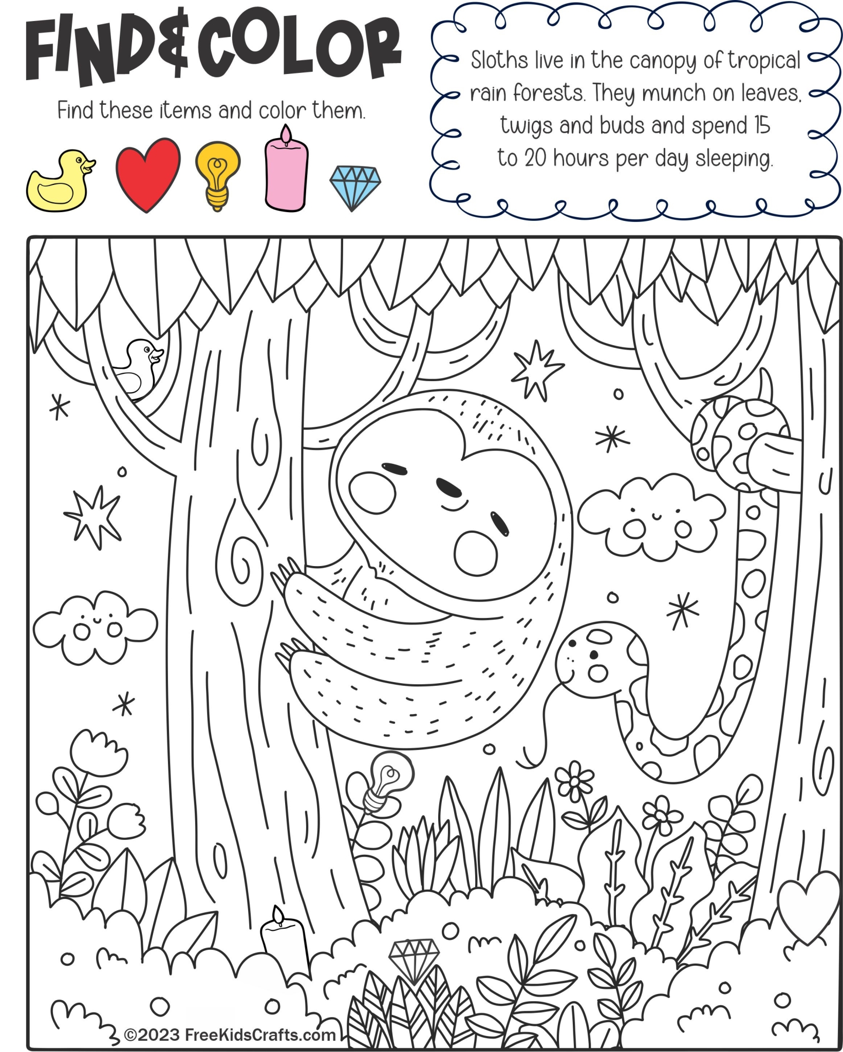 Sloth Math Worksheet Find and Color Sloth Activity Worksheet