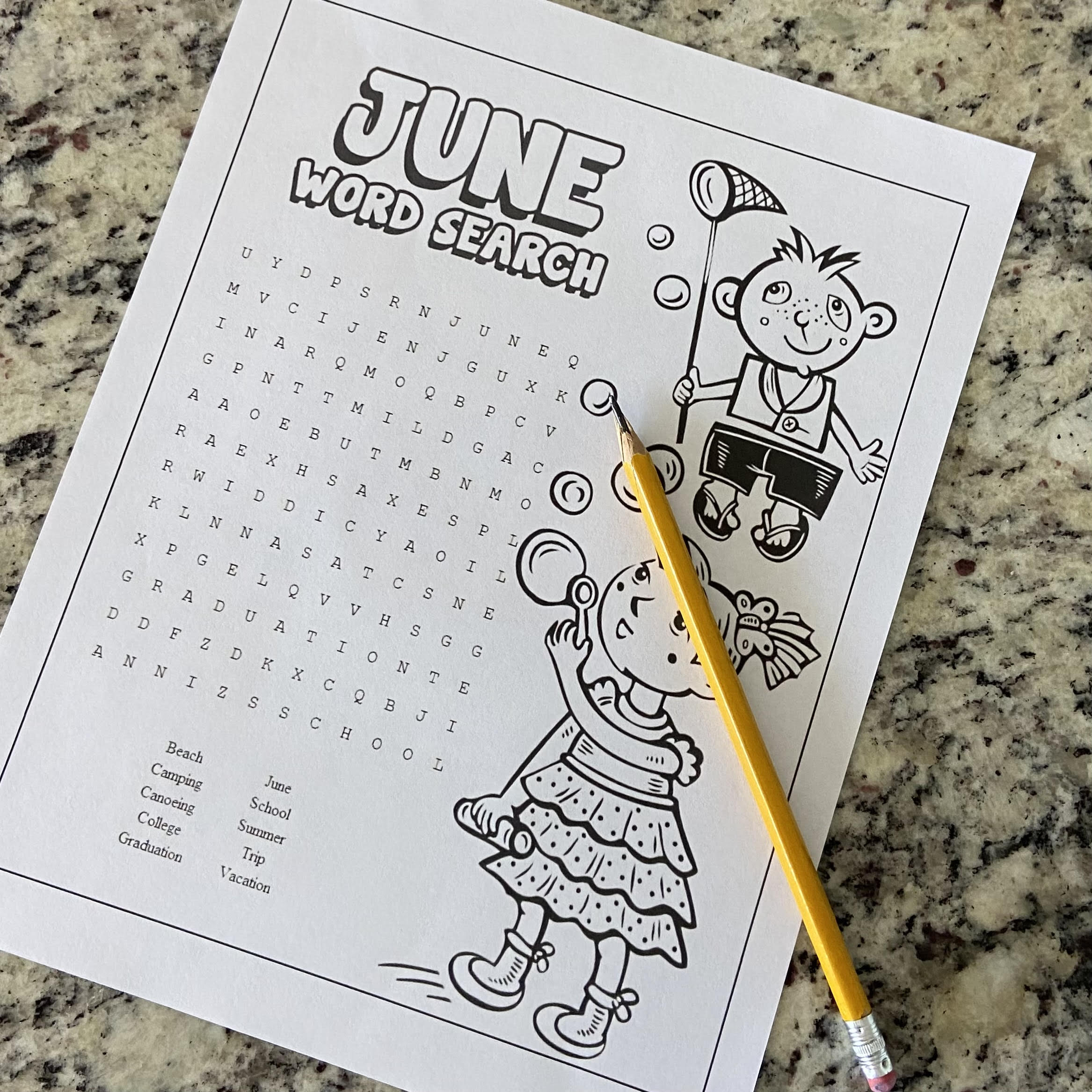 June Word Search for kids to enjoy.