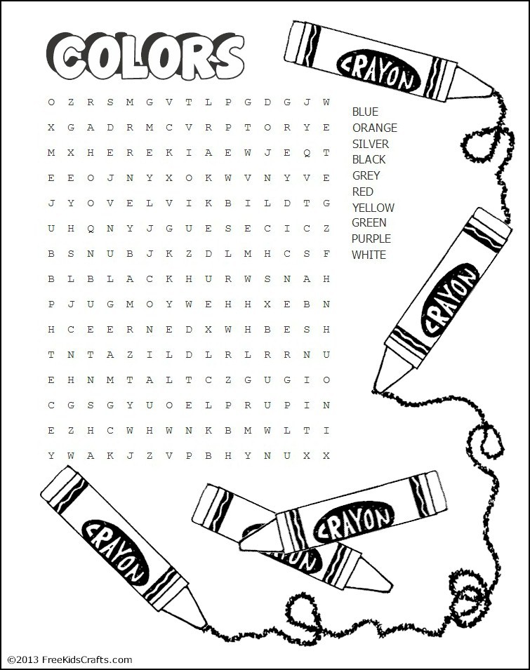 printable colors word search