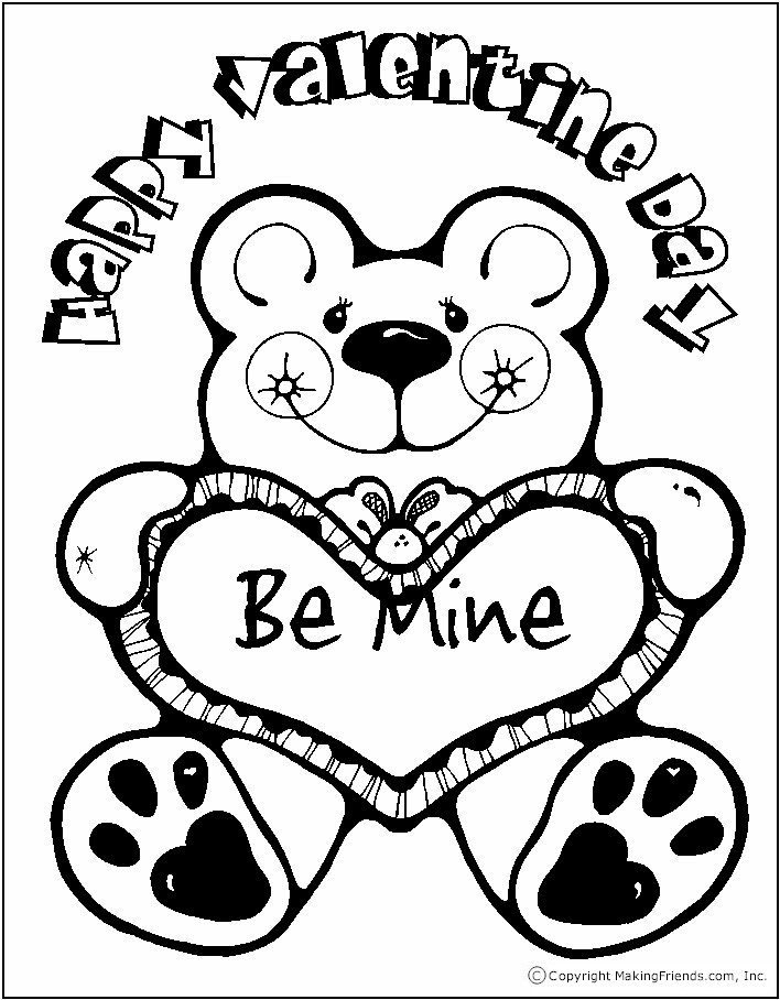 Printable Coloring Page with Bear Holding Valentine