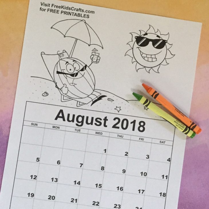 2018 Printable August Coloring Calendar
