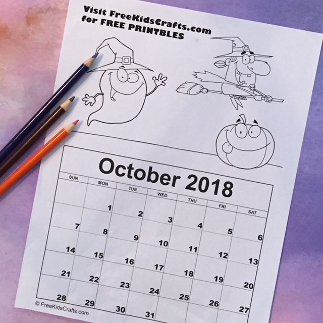 Printable October coloring calendar for kisa.