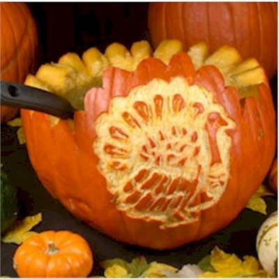 Pumpkin Soup Tureen carved out of a hollowed out pumpkin.