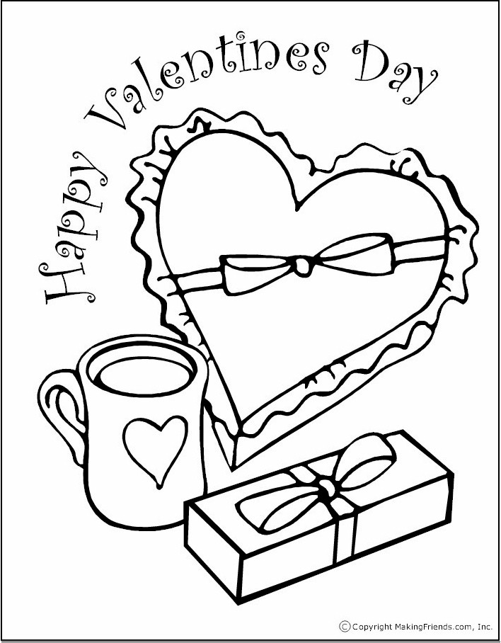 Valentine Coloring Page with Cup and Box