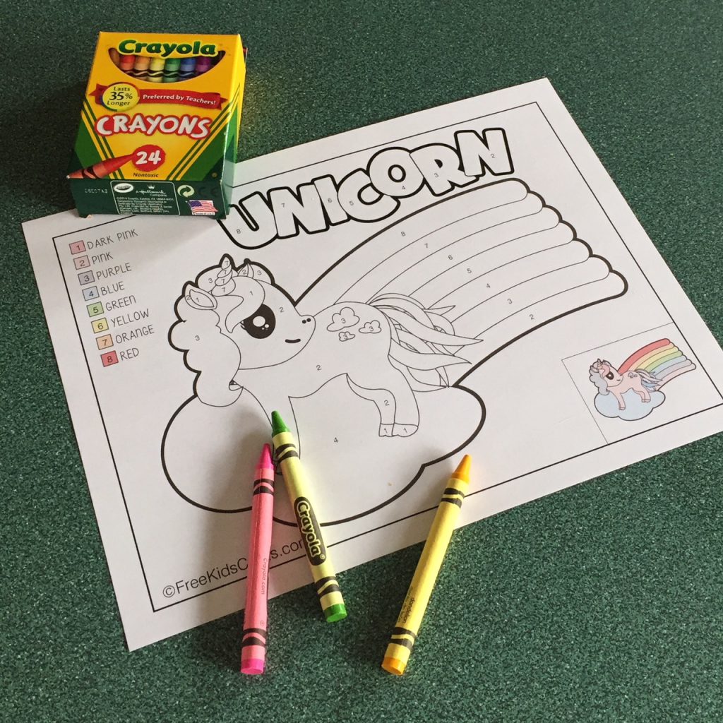 Color by number unicorn printable for pre-school and kindergarten children
