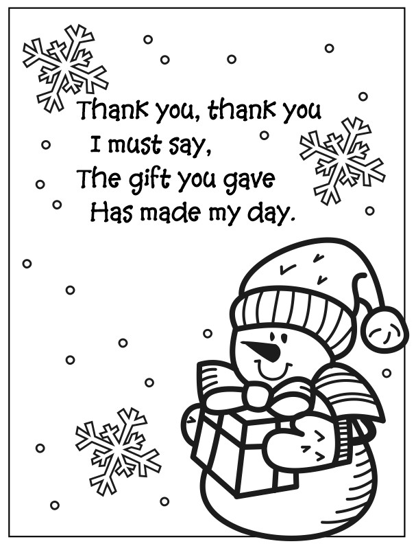 Snowman Thank You Poem and Coloring Page Activity