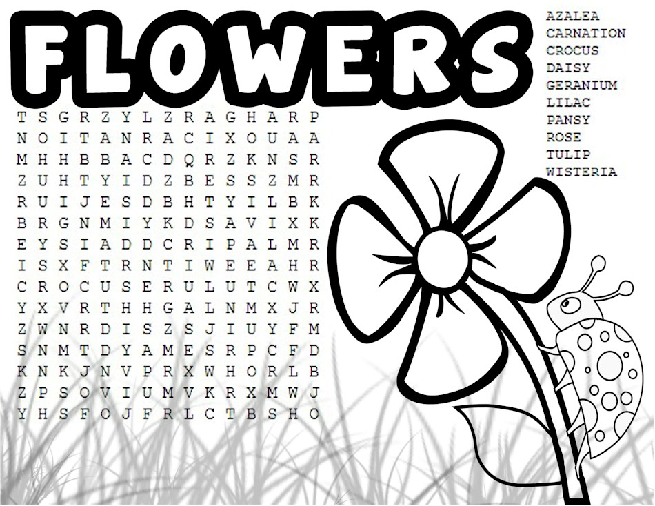 Flower Word Search And Coloring Page