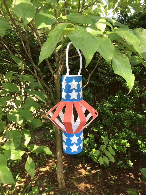 Red, White and Blue Lantern made to blow in the wind.