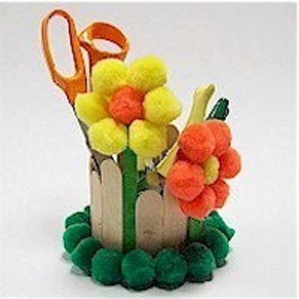 DIY Pom Pom Flowered Desk Caddy