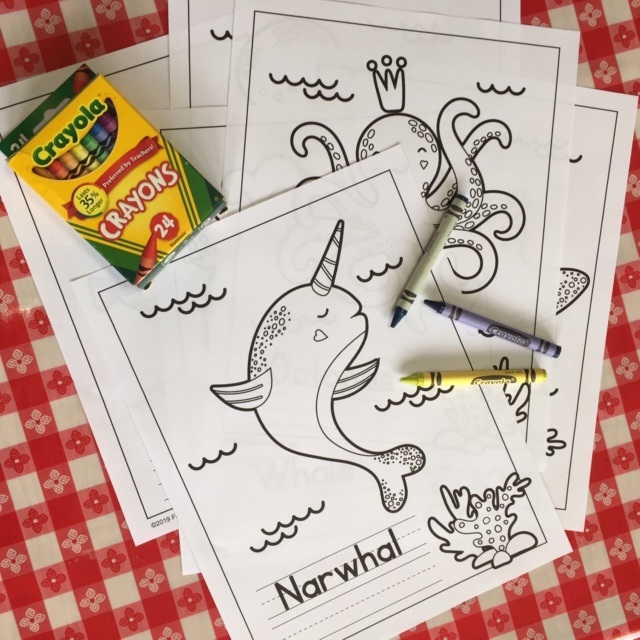 Narwhal Coloring Page Plus 5 More Sea Life Coloring Pages