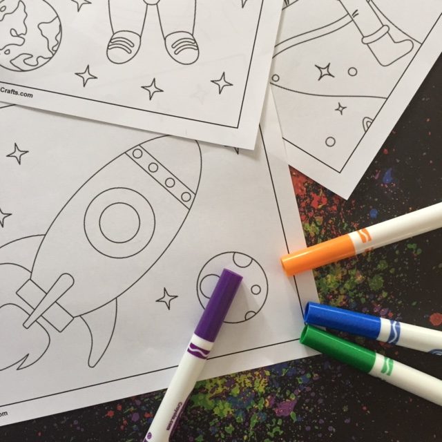 Outer Space Crayon Party Favor, Rocket Ship Coloring Sheet Thank