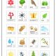 Printable page showing things we find in nature in the summer.