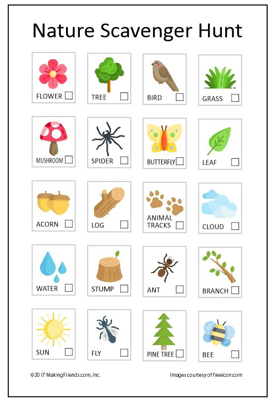 Printable page showing things we find in nature in the summer.