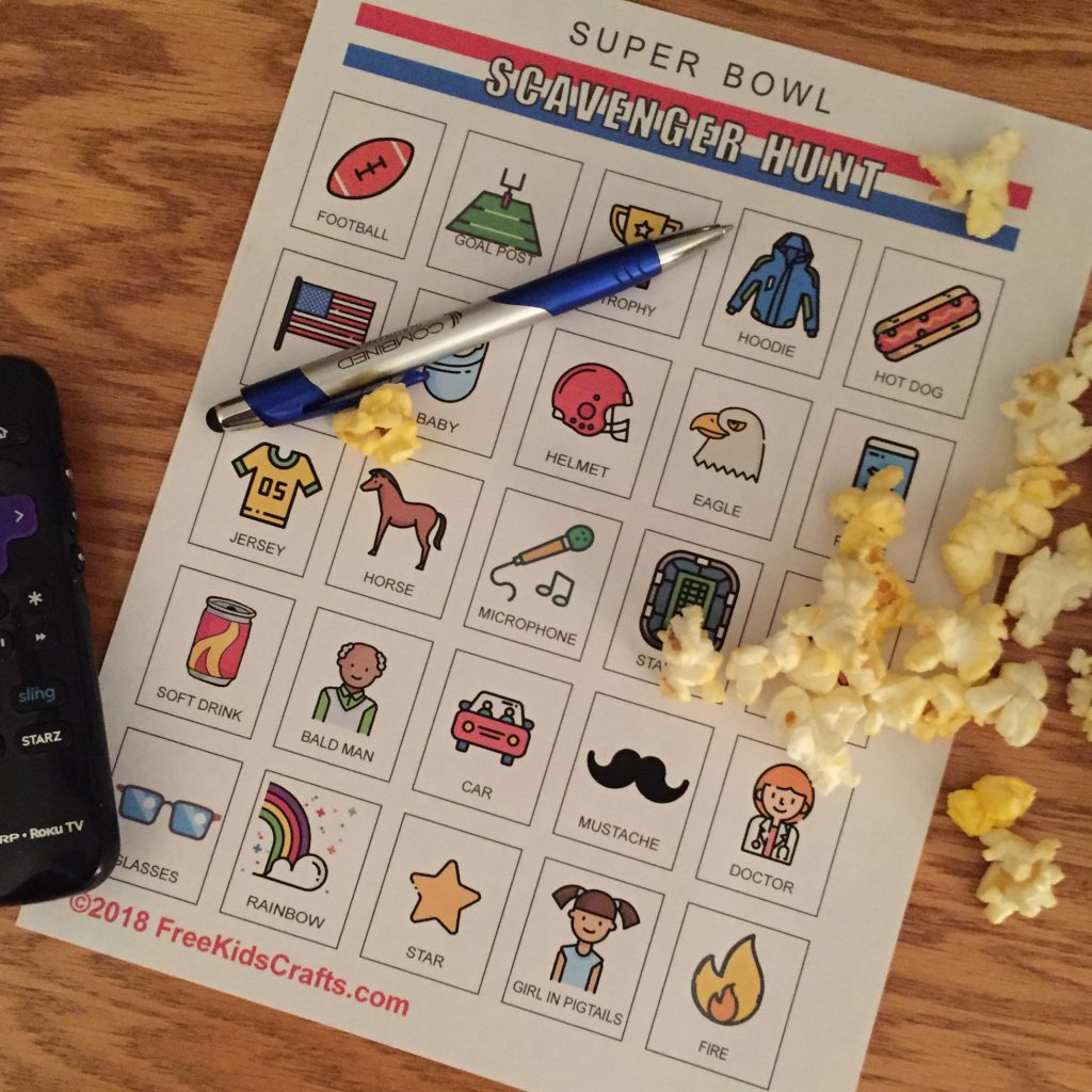 Printable Super Bowl Scavenger Hunt for kids