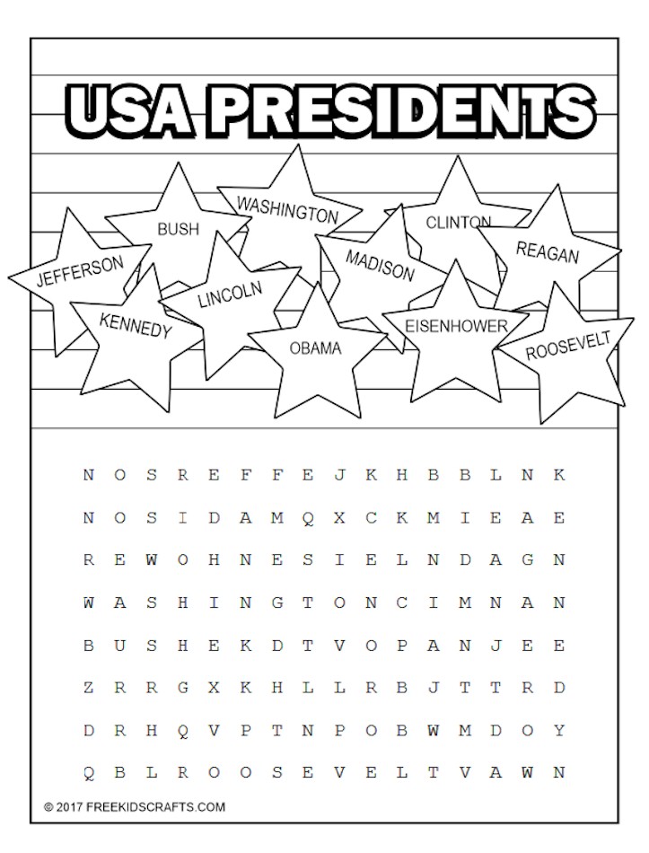 USA Presidents Word Search
