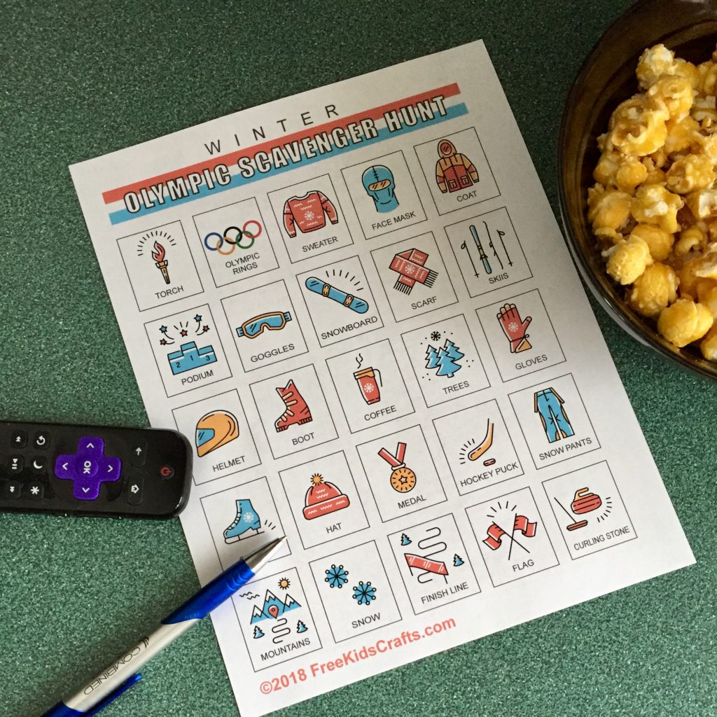 Winter Olympics Scavenger Hunt Game Board