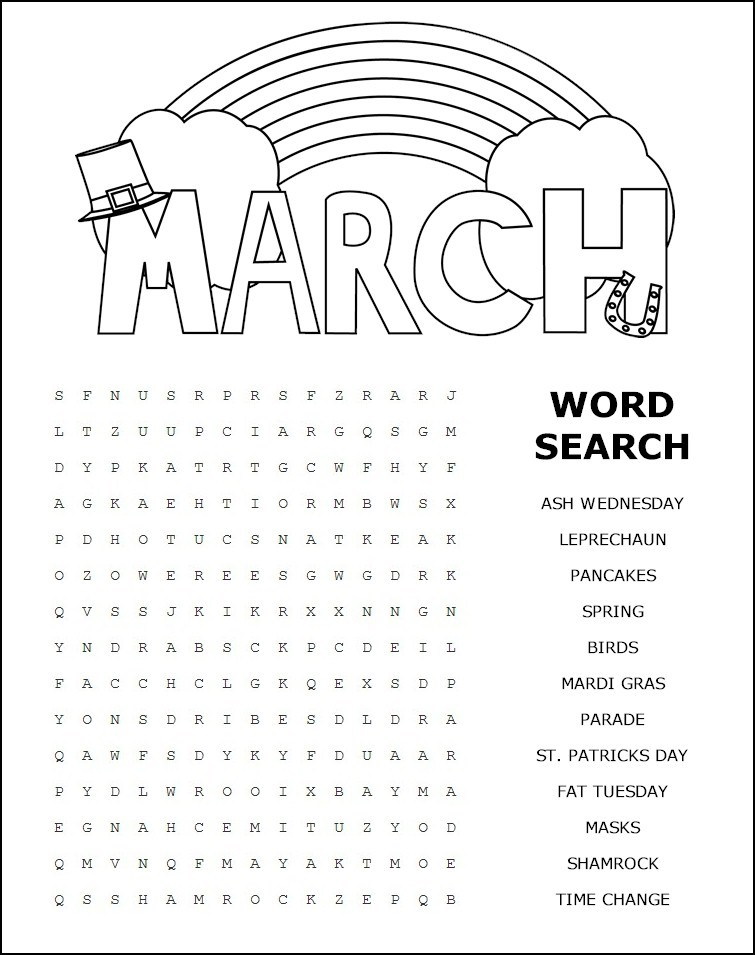 printable march word search